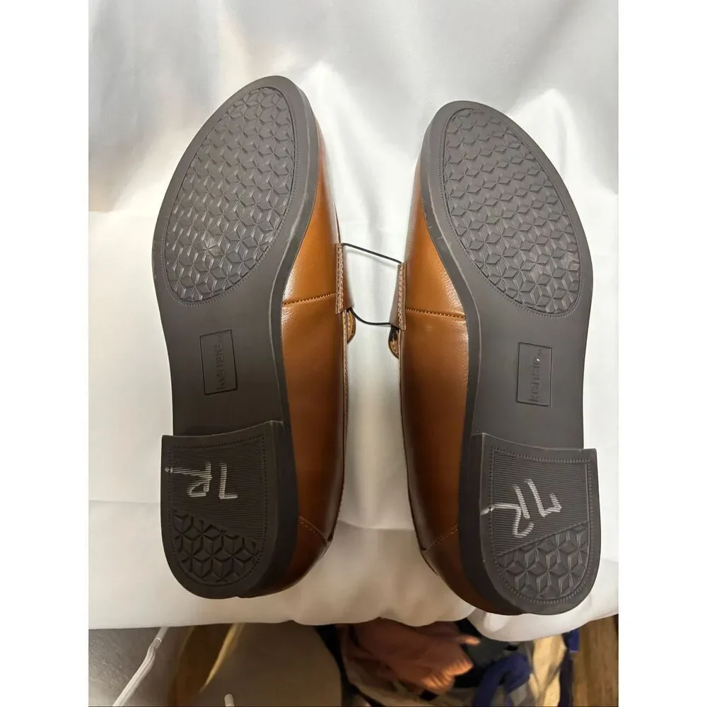 Kensie Penny Loafer Gitty Slip-on Driver Shoes Faux Smooth Leather Cognac